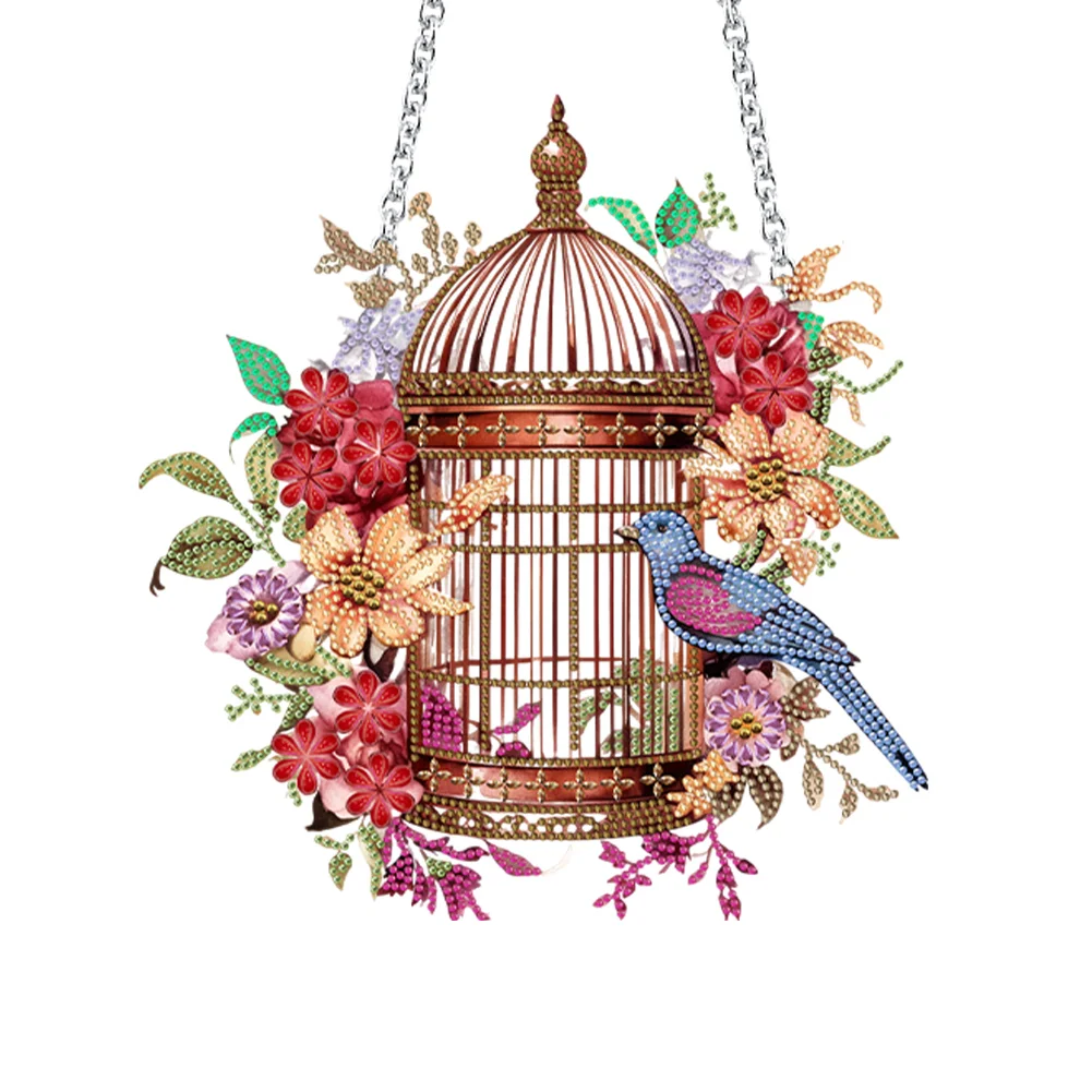 DIY Flower Bird Acrylic Single Side Special Shaped Diamond Painting Hanging Pendant