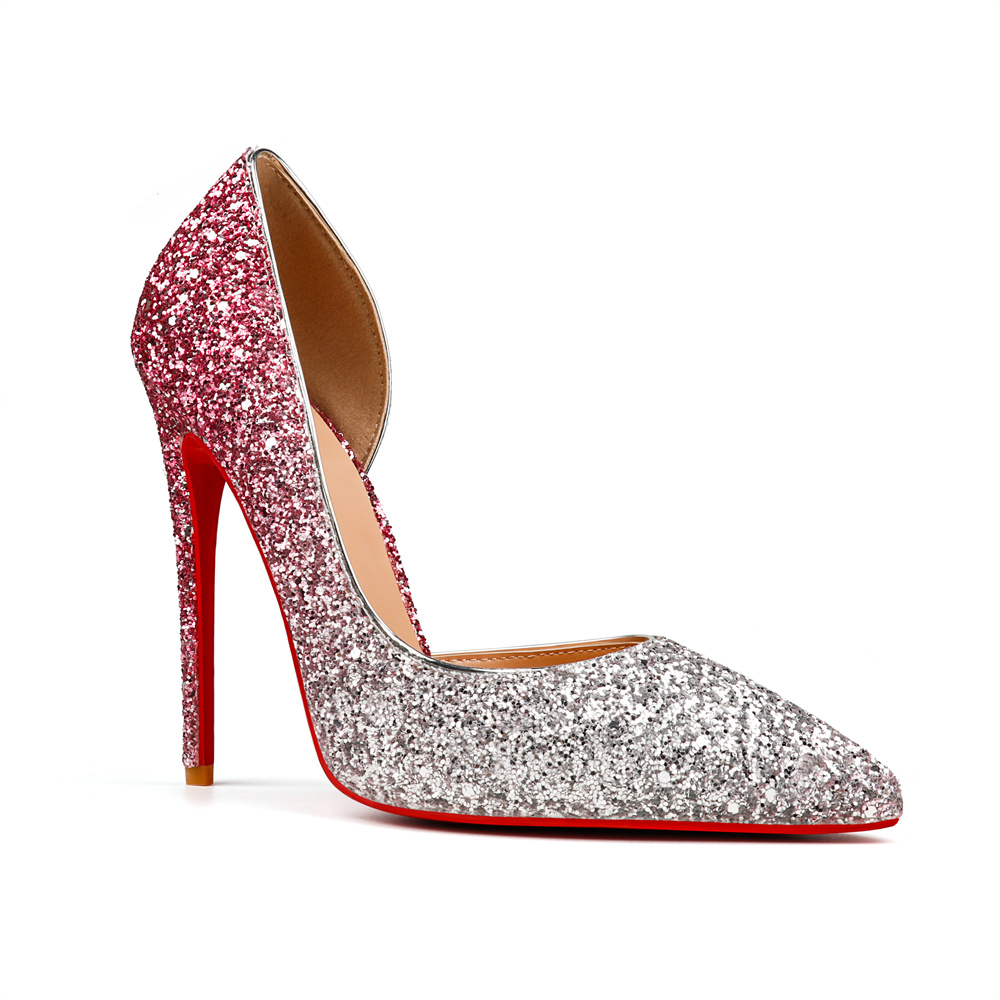 100mm Women's Pointed Toe Red Bottom Shiny Party Daily Wedding Pumps-MERUMOTE