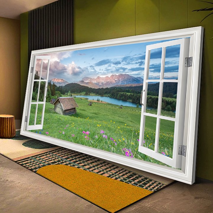Alps Landscape Window Canvas Wall Art