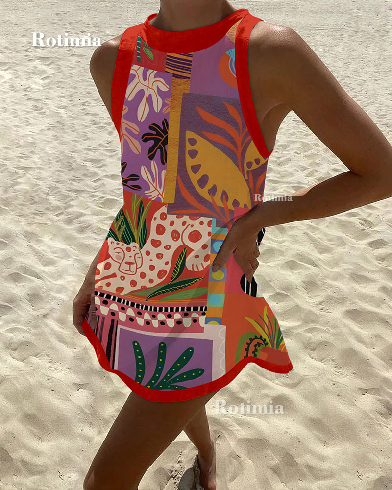 Rich Colorfulr Print Sleeveless Mini Dress