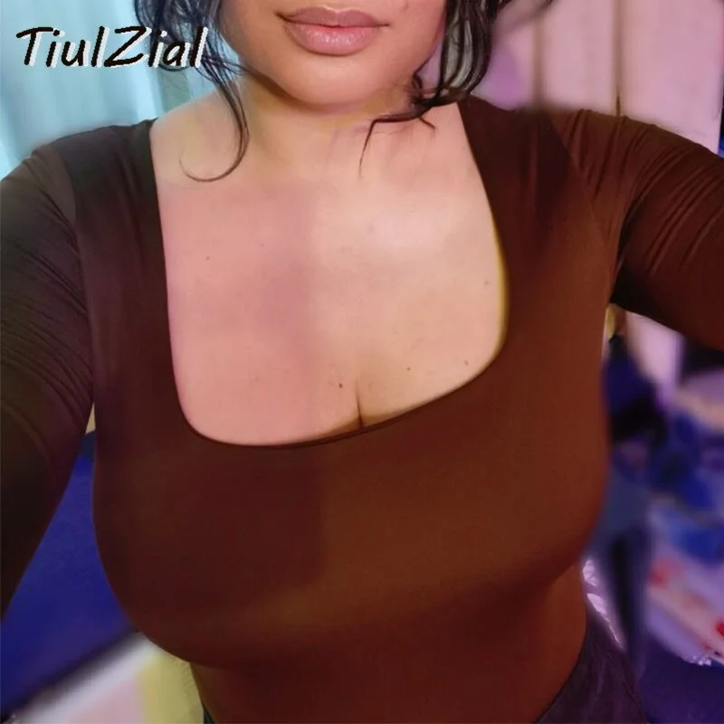 Square Collar Long Sleeve Bodycon Bodysuit For Women Autumn White Women Bodysuit Winter Casual Body Female Top Black