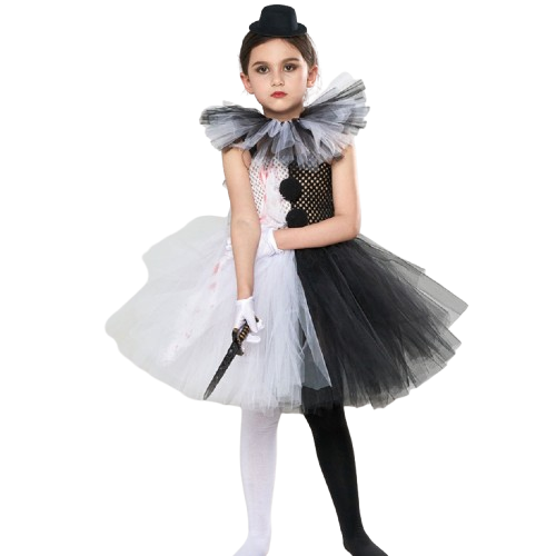 Kids Children Terrifier Clown Black White Tutu Dress Outfits Cosplay Costume Halloween Carnival Suit