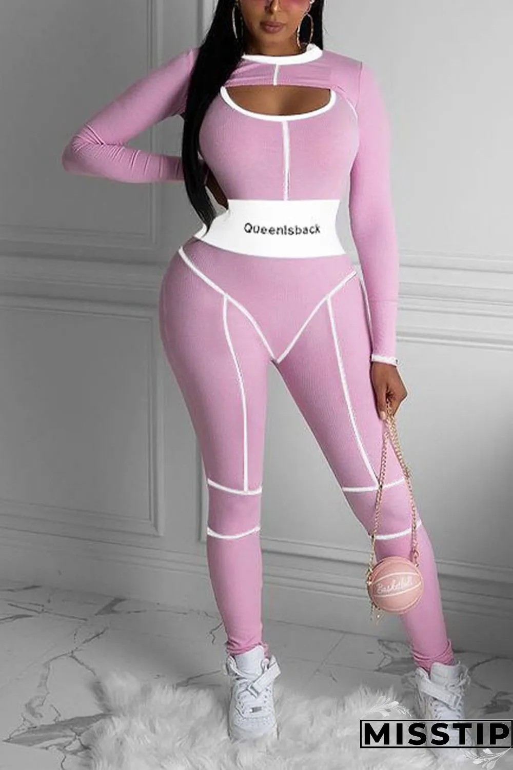 Grey Casual Striped Embroidered Patchwork O Neck Long Sleeve Two Pieces