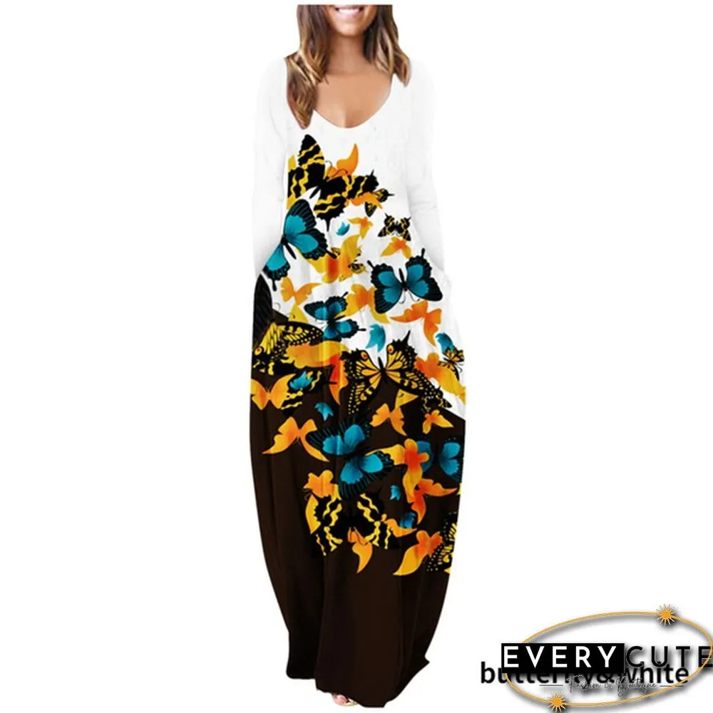 Womens loose dress bohemian holiday prom kaftan maxi oversized tunic kleid floral cotton