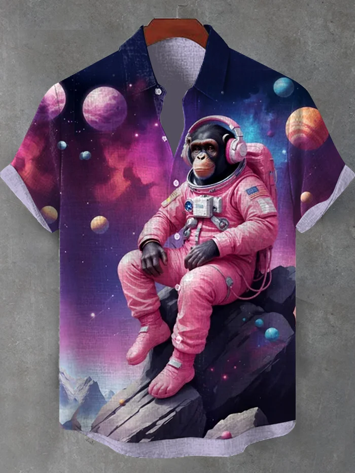Men's Monkey Astronaut Space Travel Art Print Shirt