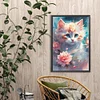 [Stock limit&eacute; - Peinture diamant](Grande Taille) Chaton sous les fleurs volantes-plein rond diamant peinture-40 * 60cm