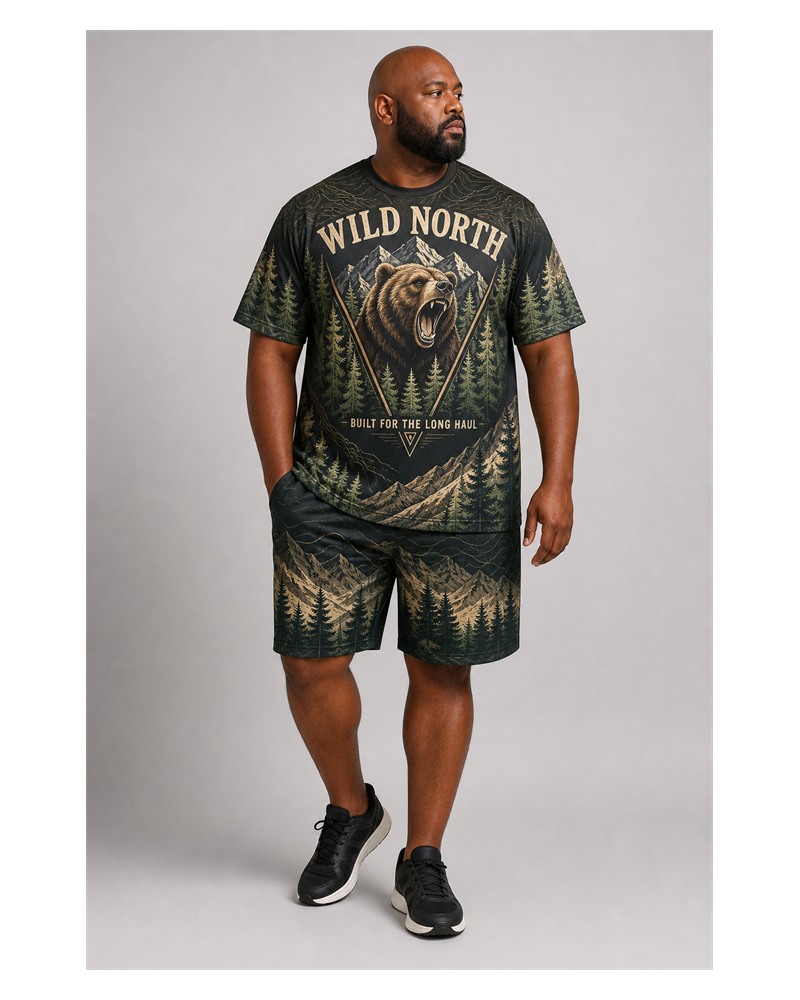 Big & Tall Wild North Digital Print T-Shirt and Shorts Set
