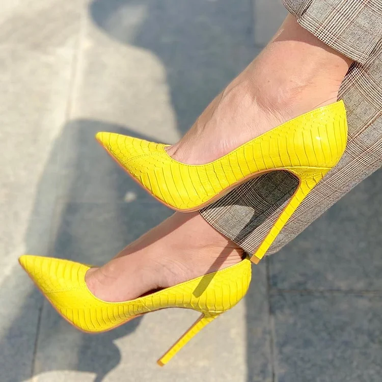 Yellow Python Stiletto Heels Pumps |FSJ Shoes
