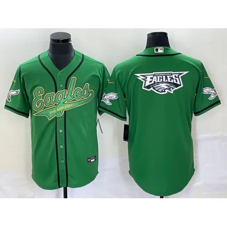 Men's Philadelphia Eagles Green Gold Team Big Logo Cool Base Stitched Baseball Jersey EDQL