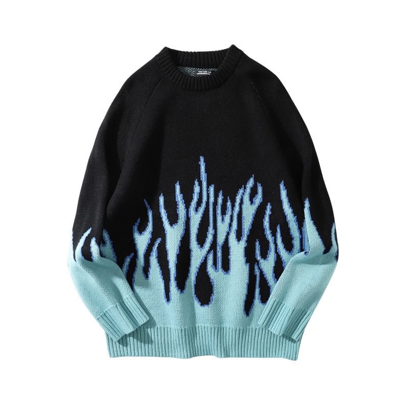 New Hip Hop O-Neck Mens Sweater Color Bloack Branches Print Couple Sweaters Oversize Pullover Loose High Street Harajuku Clothes