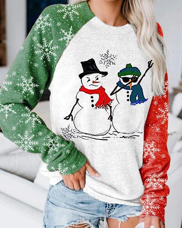 Christmas Print Color Stitching T-shirts