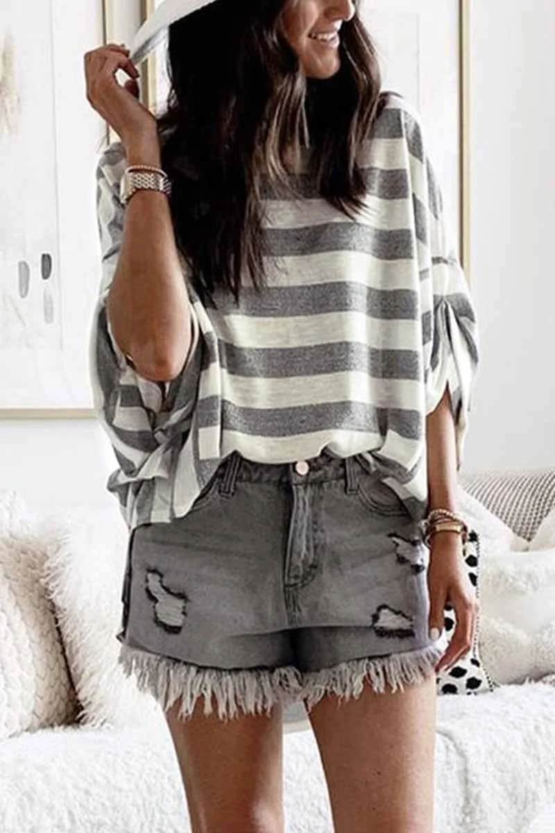 Striped Loose Round Neck Top