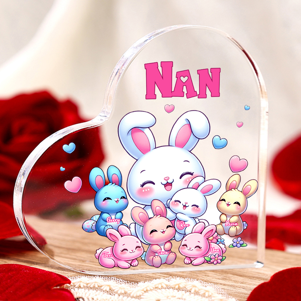 Personalised Text Acrylic Heart Keepsake Custom 6 Names Ornament Bunny Family Gifts For Mother/Grandma-Jessemade AU