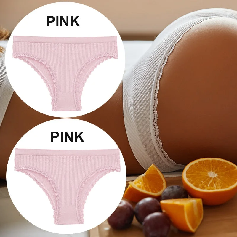 FINETOO 2PCS/Set Women Lace Seamless Sexy Panties 6 Solid Color Brazilian Panty Girl Briefs Lingerie Underpant M-2XL Underwear