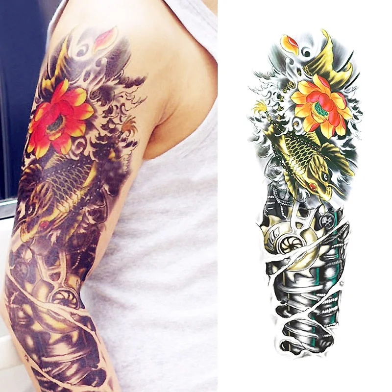 Full Flower Arm Tattoo Sticker 40models Fish Peacock Lotus Temporary Body paint Water Transfer fake Tatoo sleeve