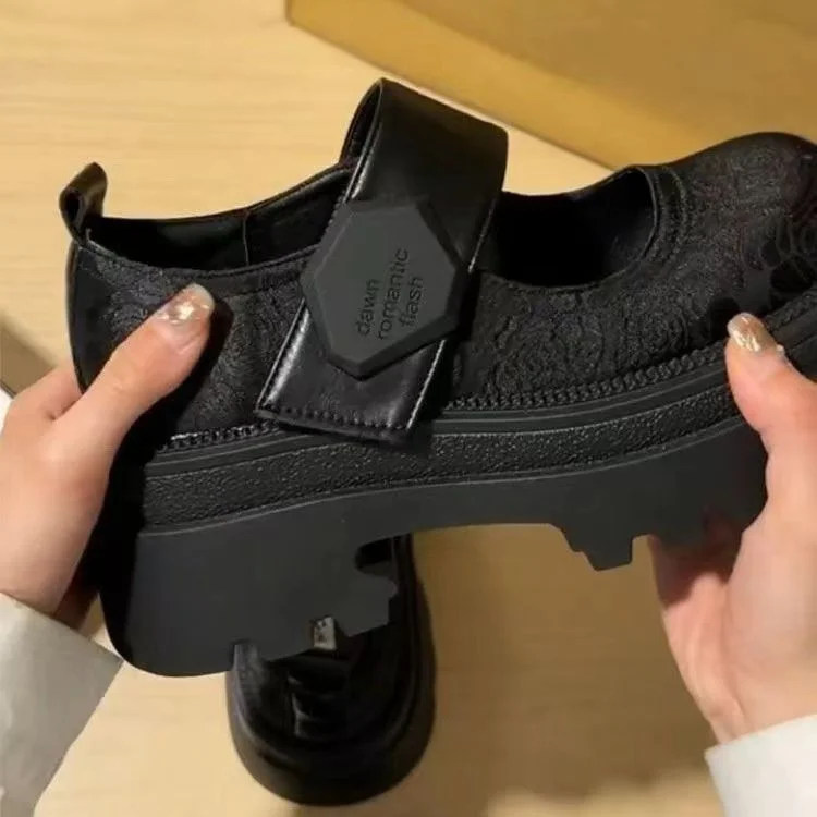 Yyvonne Jane Women's Shoes Spring And Autumn High-End Feel Magic Sticker Lefu Shoes Small Leather Shoes New Chinese Embroidery National Style Thick Sole Single Shoe