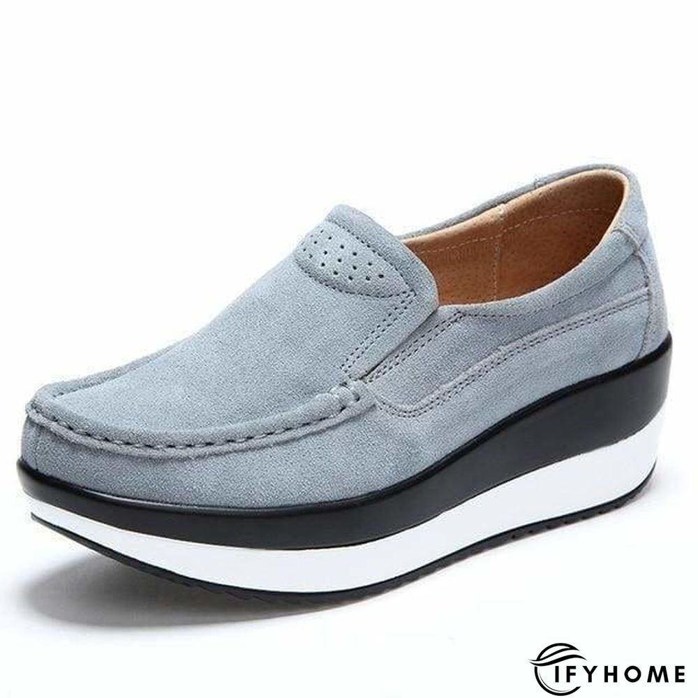 Women's Platform Loafers Flat Shoes Cow Suede Leather Moccasins Shoe | IFYHOME