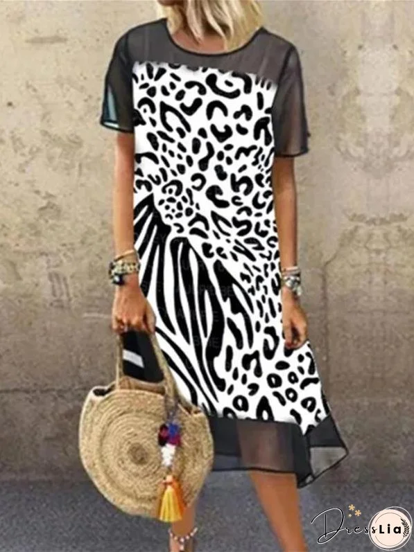 Leopard-print Mesh Stitching Dress for Women