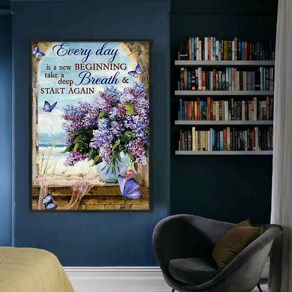 11CT Full Stamped Cross Stitch - Butterfly Lavender Letter(Canvas|40*60CM)