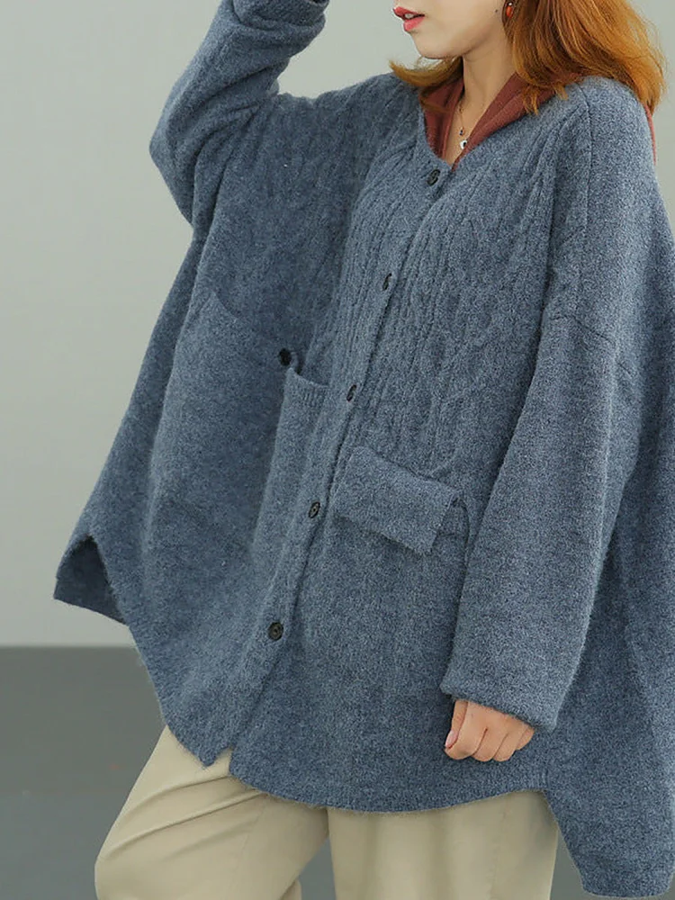 Plus Size - Knitted Irregular Hem Breasted Cardigans Sweater