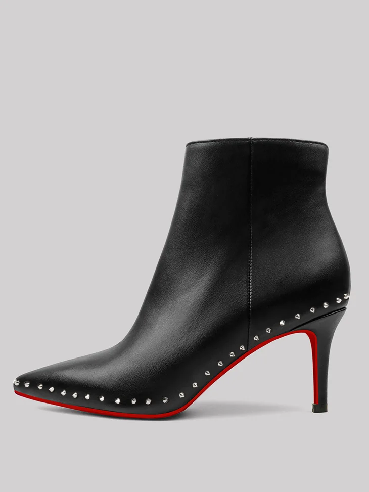 2.3" Women's Ankle Rivet  Boots Closed Pointed Toe Red Bottoms Stilettos Booties