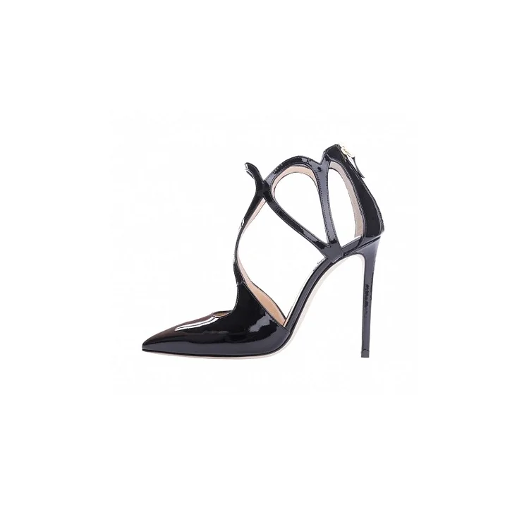 Black Patent Leather Office Heels Pointy Toe Sexy Stiletto Heel Pumps |FSJ Shoes