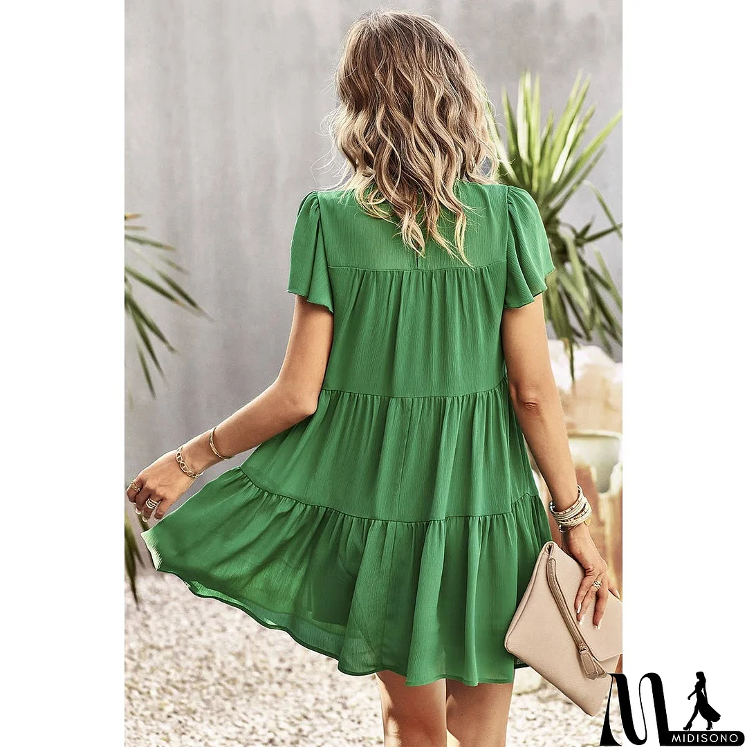 MidiSono - Loose Fit Solid Ruched Color Block Dress