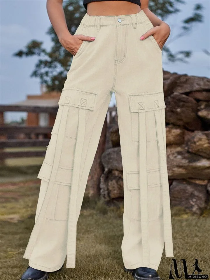 MidiSono - Retro Personality Lady Ribbon Design Denim Trouser