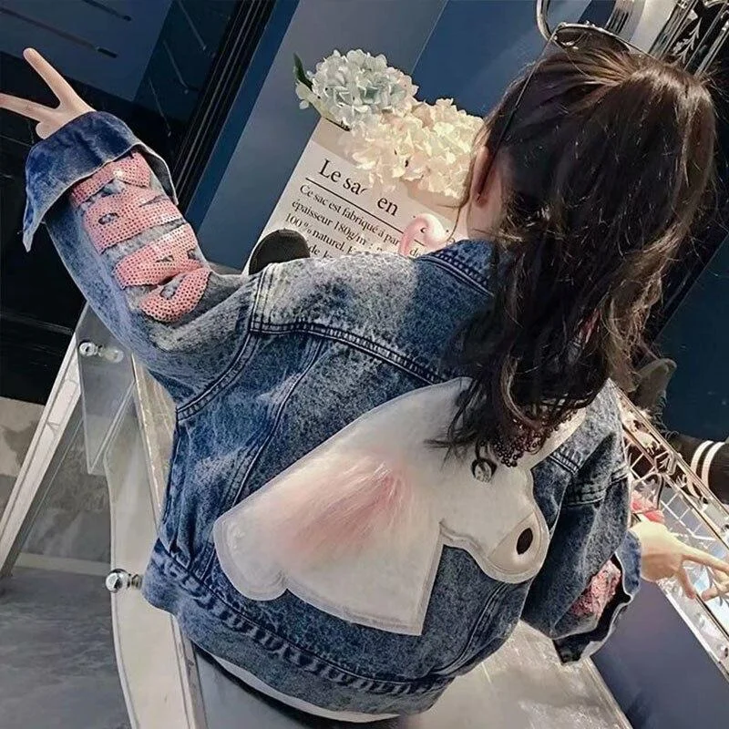 Spring Autumn Kids Denim Jackets for Girls Baby Flower Embroidery Coats  Fashion Child Kids Outwear Ripped Jeans Jackets Jean