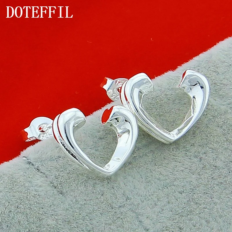 DOTEFFIL 925 Sterling Silver Love Heart Stud Earrings For Woman Jewelry