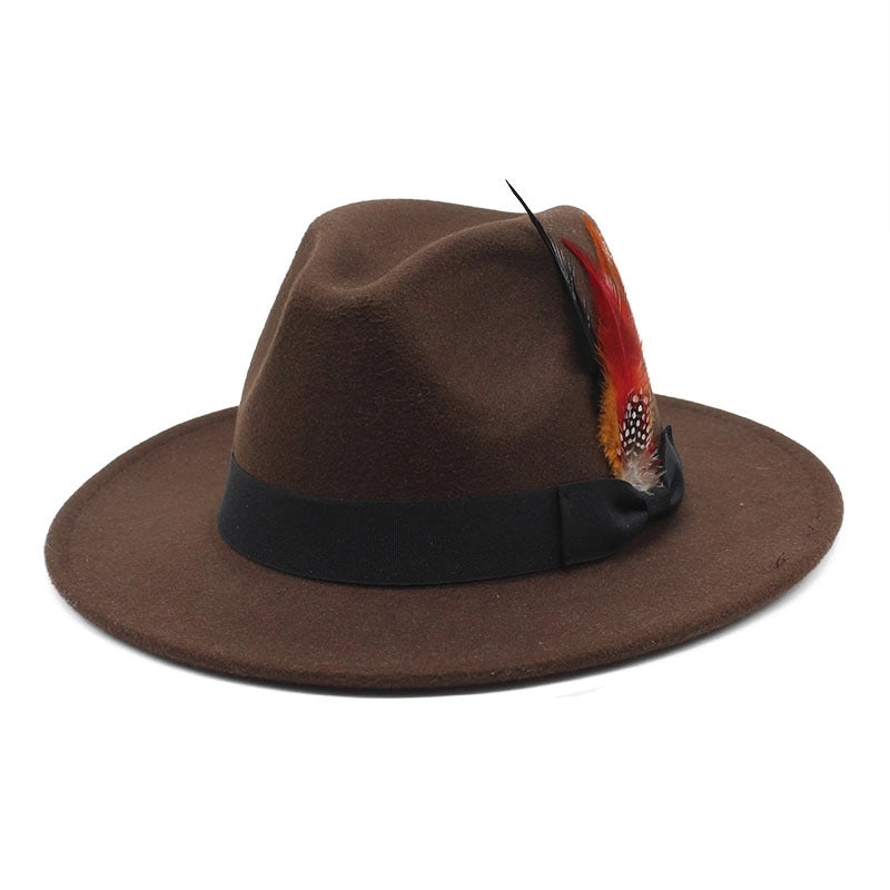 Bow Feather Top Hat Autumn And Winter Big Brim Hat Fashionable Men’s And Women’s Cashmere Felt Hat Style New Hats