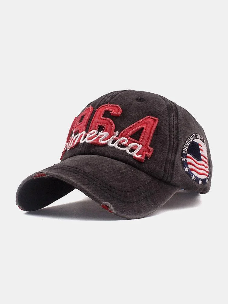 Unisex Cotton Make-old Hole Letter Embroidered Digital Patch Sunshade Baseball Cap