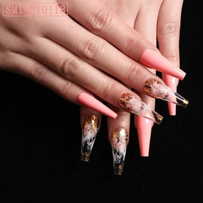 Fake Nails Nail Art Tips Press on False Tipsy with Glue Coffin Stick Designs Clear Display Set  Artificial Box Detachable Long