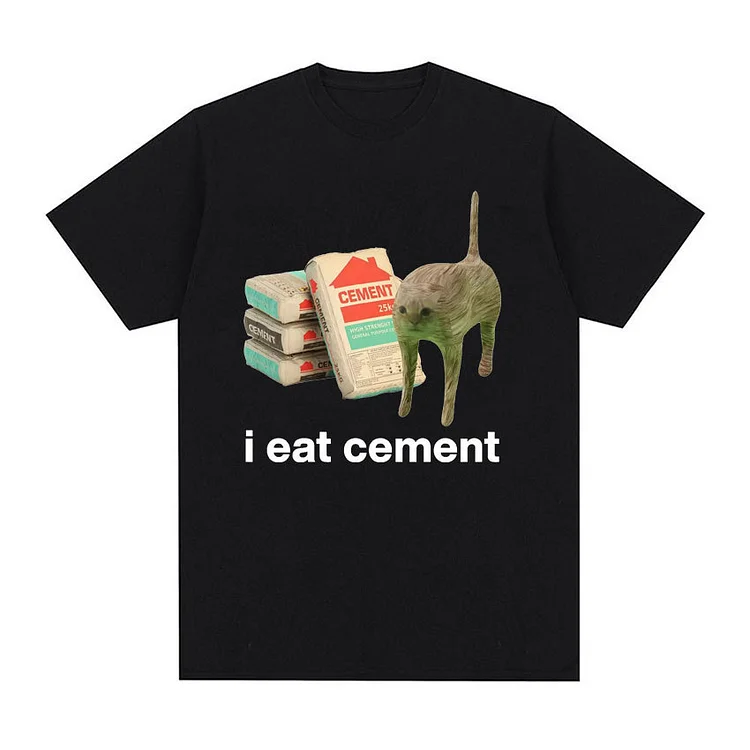 I Eat Cement Cursed Cat Funny Meme T-Shirt Casual Short Sleeve T-Shirts at Hiphopee