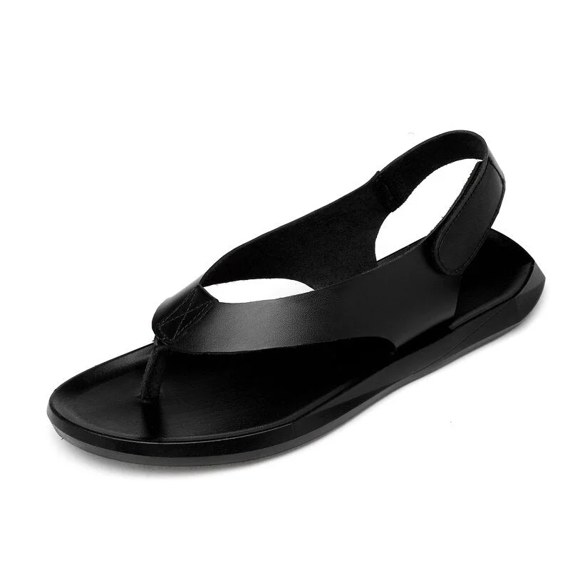 2020 Summer Men Genuine Leather Sandals New Design Fashion Casual Black Slip on Sandals Leather Flip Flops Man Men's Flat Rubber