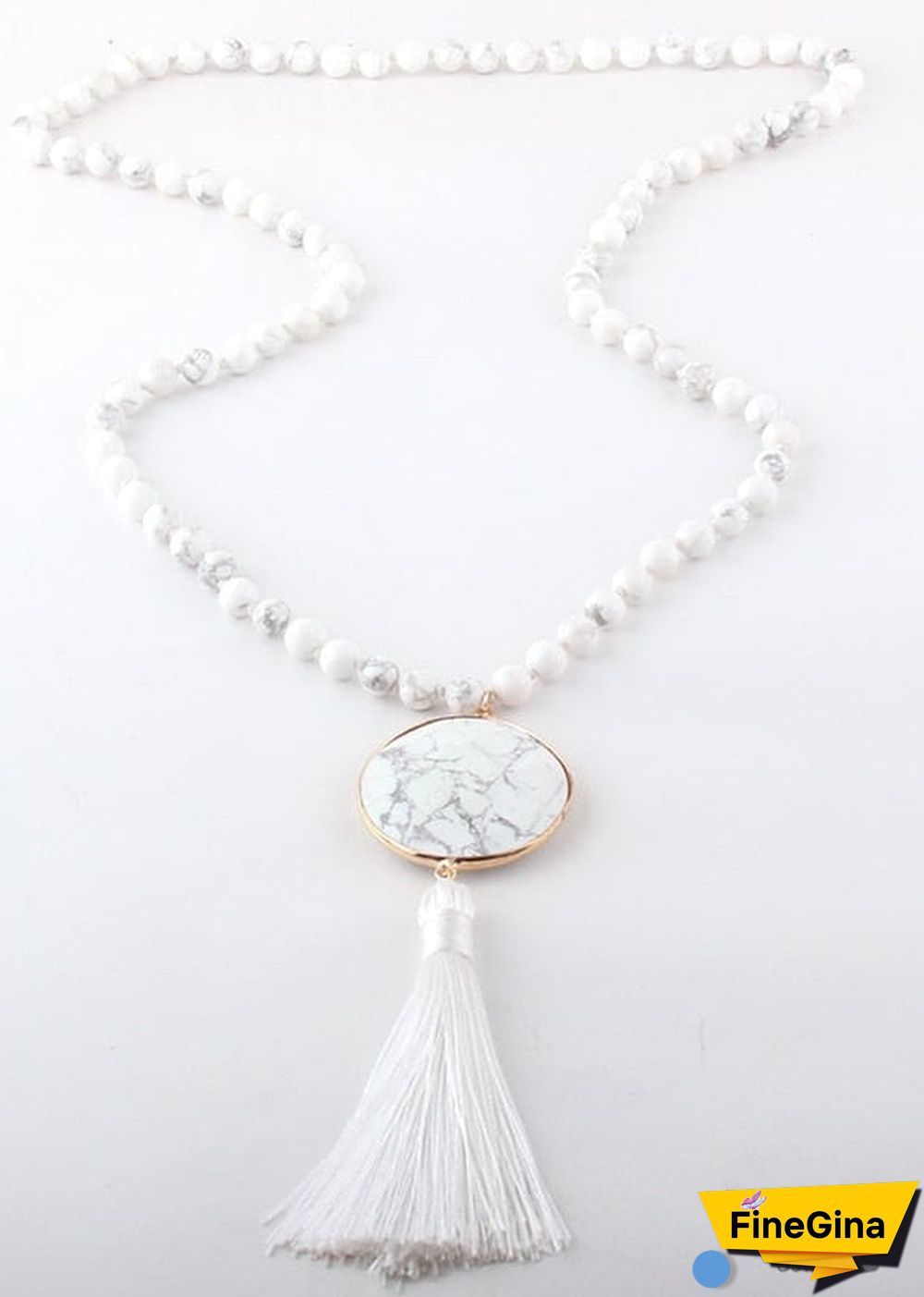 Boho Necklace, RH Amazonite Jasper, Circle Tassel Green White Natural Stone