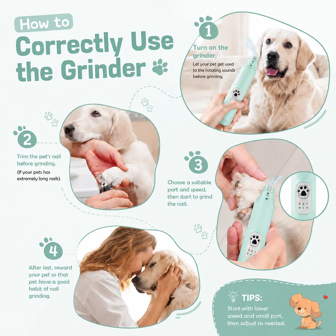 MAXLAPTER Dog Nail Grinder with LED Light, 3-Speed Rechargeable Electric Pet Nail Trimmer, Quiet Low Vibration Nail Grinder for Small Medium Large Dogs and Cats