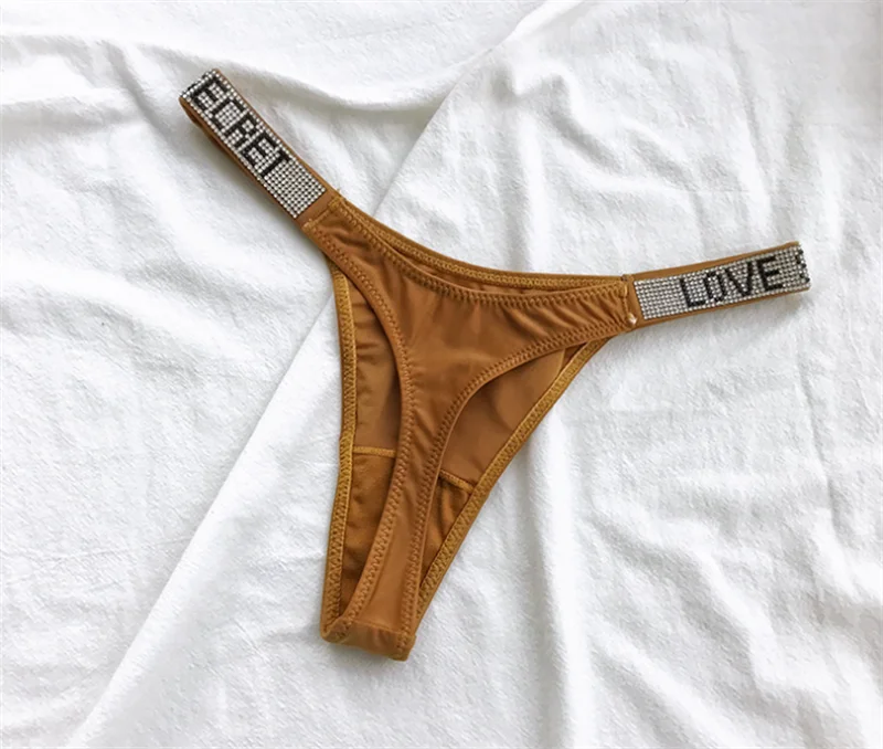 Sexy G-string Lingerie Rhinestone Thong Briefs Underpant Women Ice Silk Antibacterial Underwear Panties Intimates трусы женские