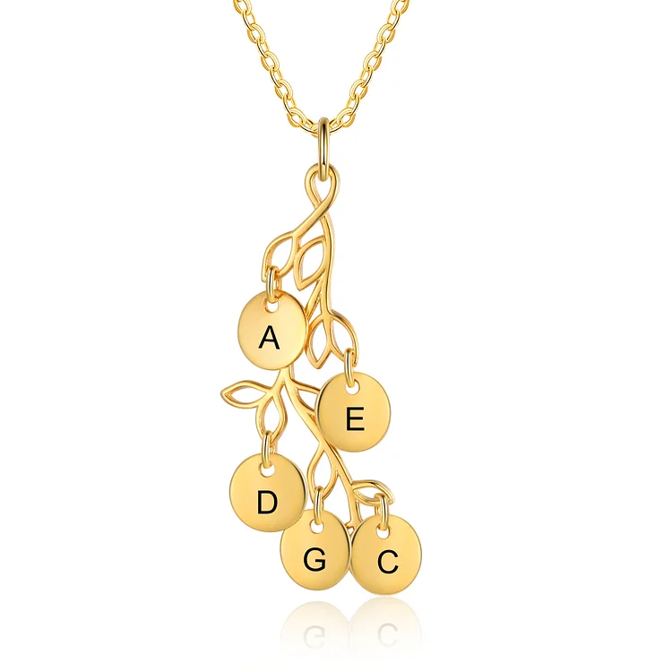 Personalisierte 5 Buchstaben Zweige mit runder Anhänger Golden Halskette
