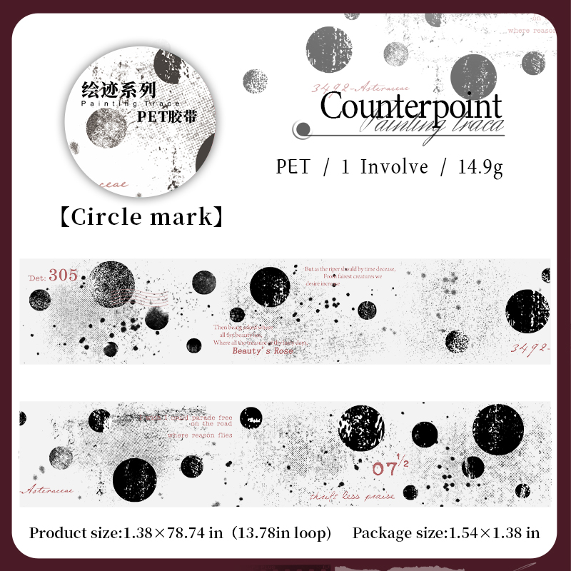 PET Tape - 35mm*200cm Painting Traca Series Vintage Number Flim Smudge Landscape 