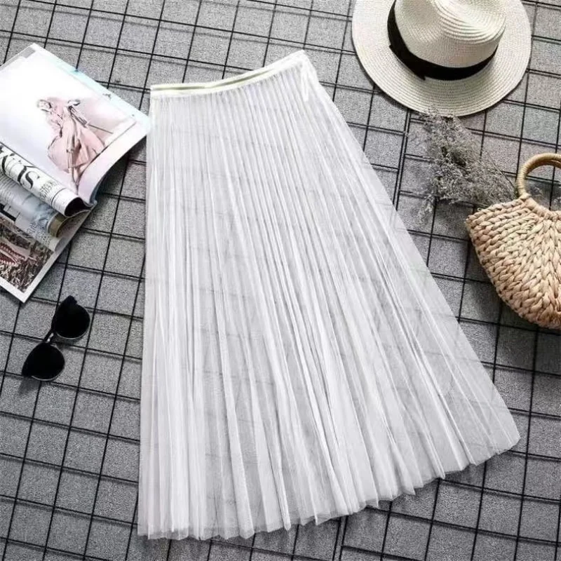 Transparent  Lace Mesh Skirt Elastic High Waist Black White Tulle  Mini Skirts Womens 2023 Skirt  Korean Fashion