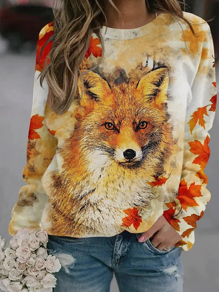 Women's Art Maple Fox Casual Sweatshirt
