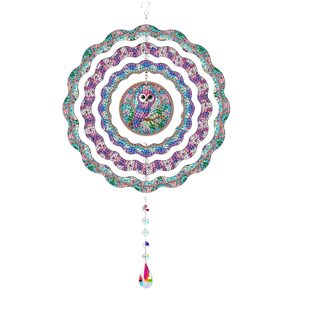 DIY Diamond Painting Rotating Wind Chime Diamond Art Hanging Pendant (Owl A)