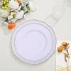 10 Pack | 9" White / Gold Scalloped Rim Plastic Dinner Plates, Disposable Party Plates
