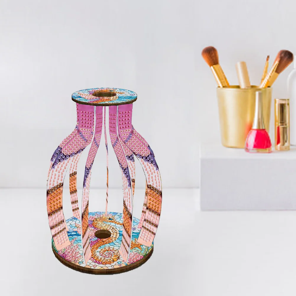 Acrylic Wood Seahorse 5D DIY Diamond Painting Flower Vase for Home Office Decor