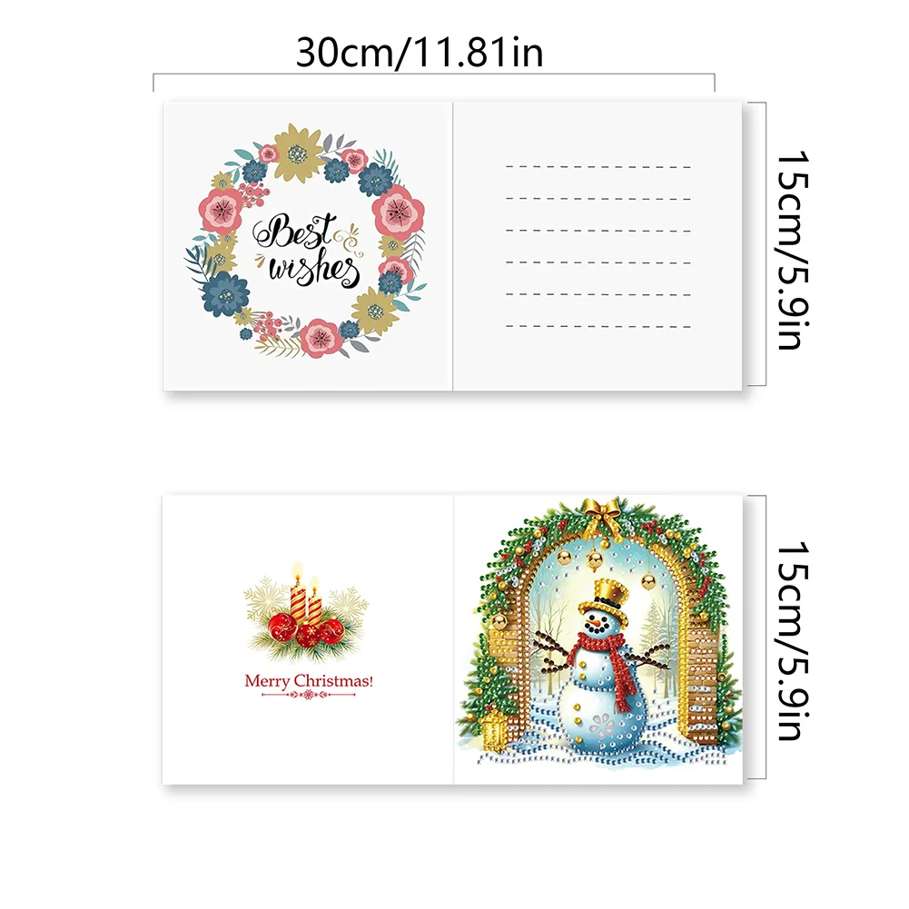 12pcs DIY Christmas Snowman DIY Diamond Painting Card for Friends Family Gift【With White Envelope】