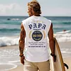 Men's Vintage Papa Father's Day Surfing Graphic Print Round Neck Sleeveless Tank Top by Inlyline
