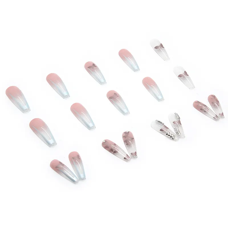 Churchf Churchf Broken Diamond Wear Armor Long Ballet Nail Pink Shiny Removable 24 Gradual Nail Patch