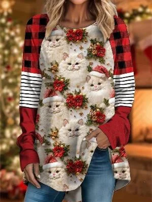 Women's Long Sleeve Scoop Neck Graphic Printed Tops