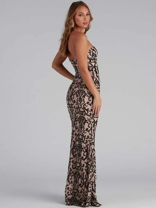 Women chic sequin sexy slash shoulder formal party evening dress